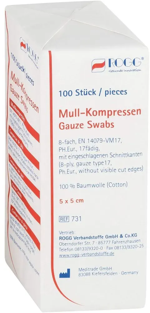 ROGG MULLKOMPRESSEN 5x5 cm unsteril 8fach 100 St
