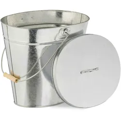 Relaxdays Ascheeimer mit Deckel, 12 l, Aschetonne mit Henkel, für Kohle & Asche, Kamin, Ofen, verzinkter Stahl, silber