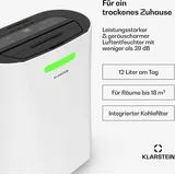 Klarstein AeroDry Smart 12L Luftentfeuchter 12L/Tag, 18 m2 Feuchtigkeitssensor App-Steuerung 135 m3/h Weiß