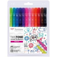 Tombow WS-PK-12P-1 Twintone Marker Set 12-Pack, Dual-Tip, Bright, bunt