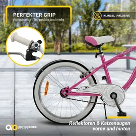 ACTIONBIKES MOTORS Actionbikes Kinderfahrrad Cruiser 20 Zoll, Rosa/Türkis, verstellbar, Seitenständer, V-Brake-Bremsen (Rosa)