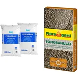 Knauf Gartenbau Perlite Perligran 2-6 mm 2x100 L • zur Erden- und Substratverbesserung • 200 L & Blähton Tongranulat zur Drainage - Hydrokultursubstrat - für Pflanzkästen, Kübel oder Töpfe - 50 L