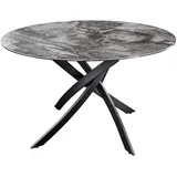 Riess Ambiente Runder Esstisch Alpine 120cm Taupe Keramik Marmor-Design schwarzes Metallgestell Esszimmertisch Küchentisch Keramiktisch pflegeleicht