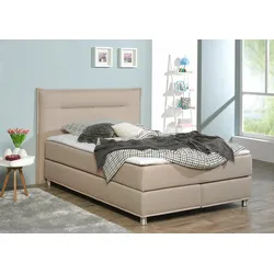 Boxspringbett MAINTAL, beige, Liegefläche B/L: 180cm x 200cm, H2, Kaltschaummatratze, Bezug: Strukturstoff aus 100% Polyester, Bezug der Spiegelfläche Matratzendrell aus 100% Polyester, Bezug des Toppers: 100% Polyester, Komplettbetten, Boxspringbett, inkl. Topper