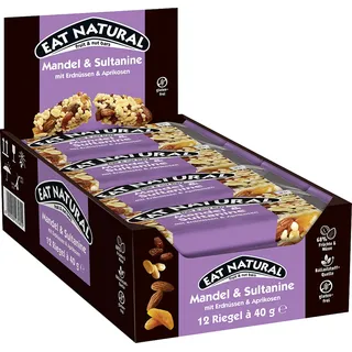 Eat Natural Frucht- & Nussriegel - Mandel & Sultanine mit Erdnüssen & Aprikosen - Glutenfreier Snack - Ideal für unterwegs. - 12x40 g