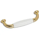 estamp Griff Dayton La 96mm - Porzellangriff - Landhausgriff - Griff für Möbel, Porzellan / Zinkdruckguss, weiß / vergoldet