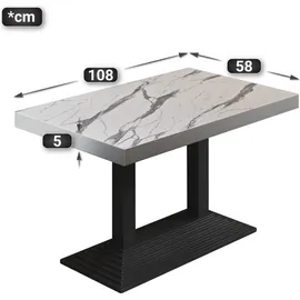GGM Möbel Bistro Tisch 110 x 60 x 81 cm Weiß Marmor/Schwarz