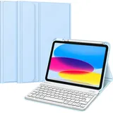 Fintie Tastatur Hülle für iPad 11.Generation 11" 2025, iPad 10. Generation 2022 10.9", Schutzhülle mit TPU Rückschale, Pencil Halter und magnetisch Abnehmbarer Tastatur mit QWERTZ Layout, Himmelblau