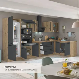 kochstation Winkelküche Florida L-Form 330 cm schwarz