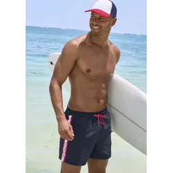 Badeshorts BUFFALO, Herren, Gr. M (50), N-Gr, blau (marine, rot), Recycling-Polyester, Microfaser, kontrastfarbene Details, Badehosen, mit kontrastfarbenen Details