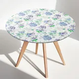 Tischdecke Rund 110 cm, Tischdecke Outdoor mit Gummizug,Gartentischdecke Wetterfest,Tischschutz Transparent,Plastik Tischschutzfolie Durchsichtige,Garten Tischdecken für Traußen,Hortensie