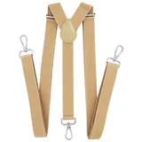 axy Hosenträger Herren Hosenträger 3 robusten Karabiner Verschluss 2,5 cm breit Y-Form verstellbar und elastisch 120cm Lang beige