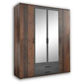 Stella Trading Chicago Kleiderschrank Holzwerkstoff Melamin 4 Türen 159x197x54 cm Old Style dunkel/Betonoxid