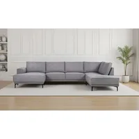 Wohnlandschaft OTTO HOME "XXL Sofa Oland, Struktur, Flachgewebe, Luxus-Microfaser, Boucle", grau (hellgrau), B:345cm H:85cm T:210cm, Struktur weich (100% Polyester);Luxus-Microfaser (100% Polyester);Webstoff (100% Polyester), Sofas, Wohnlandschaft, U-Form, 345 cm, Wellenunterfederung, Skandi-Design, Metallfüße