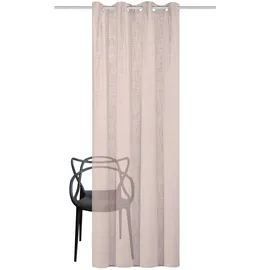 HOMEbasics 800530 Ösen Fertigschal Softy halbtransparent, Leinenstrucktur, Farbe:Rose, Größe:225 x 140 cm, Anzahl:1x