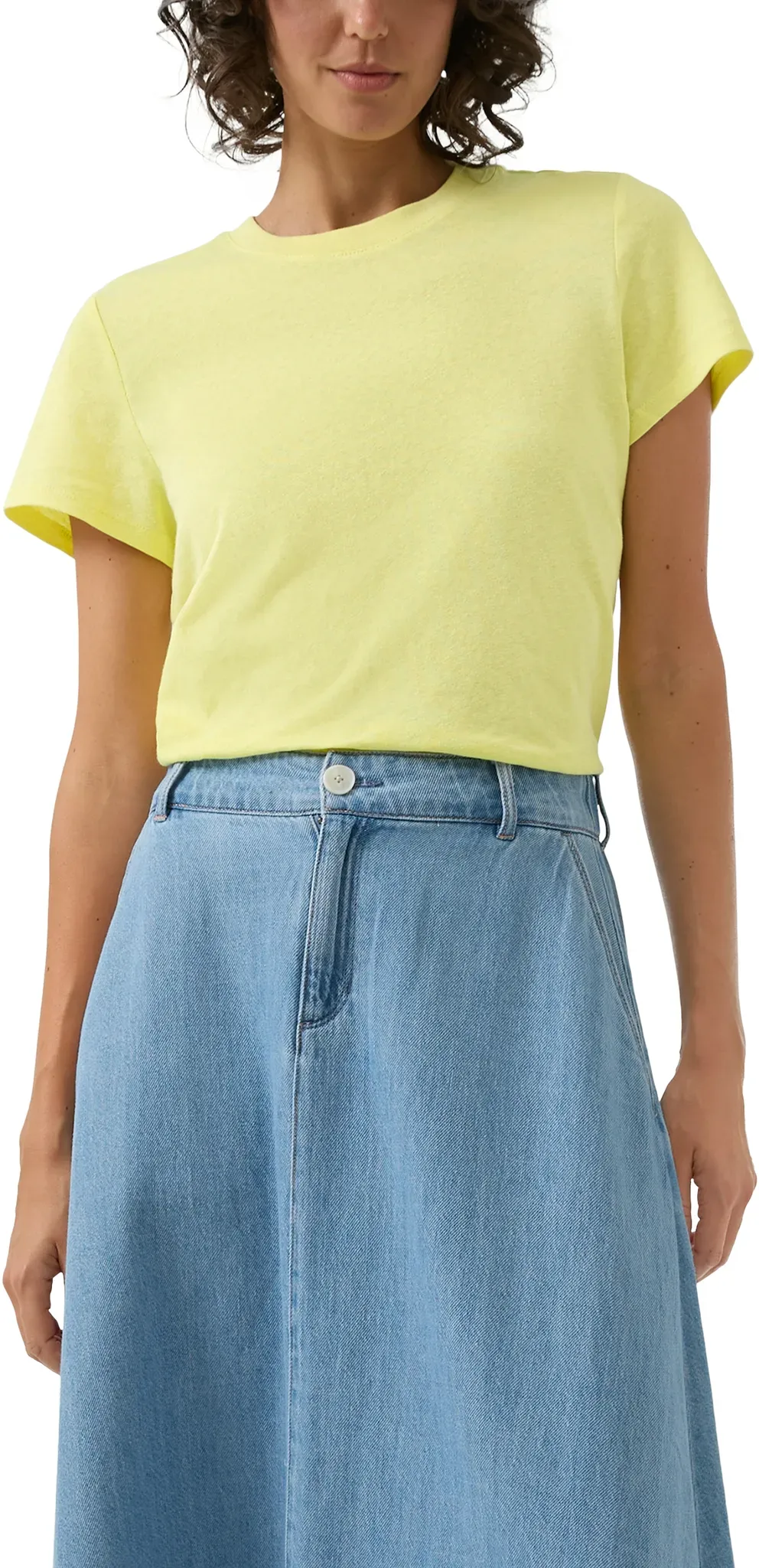 T-Shirt S.OLIVER, Damen, Gr. 40, electric lime, Web, Obermaterial: 50% Baumwolle, 50% Leinen, unifarben, regular fit normal, Rundhals, gerader Abschluss, Shirts T-Shirt, mit Rippblende