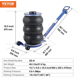 Vevor Pneumatischer Wagenheber Triple Bag Air Jack 5 t, Dreifachbeutel Luftheber 140-470 mm Hubhöhe Sack Luftwagenheber, 5 Minuten Hub Luftheber Wagenheberheber Wagenheber Einstellbar Rot