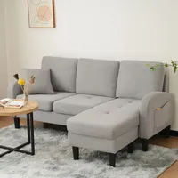 Merax Modulares Sofa Ecksofa L-förmiges Sofa 3-Sitzer aus Baumwoll-Leinenstoff, Polstersofa modular Sofa mit Chaiselongue, 85x118x82cm, Hellgrau - Hellgrau