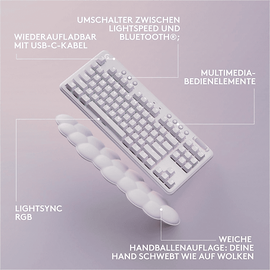 Logitech G715, Gaming-Tastatur, Mechanisch, Logitech GX Brown, kabellos, White Mist