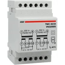 Vemer TMC 40/24 - Transformator für Hutschienen mit Primärspannung 230V, Trafo mit Sekundärspannung 12-24V und Leistung 40VA, Weiß