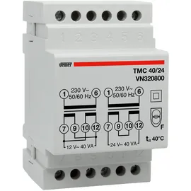 Vemer TMC 40/24 - Transformator für Hutschienen mit Primärspannung 230V, Trafo mit Sekundärspannung 12-24V und Leistung 40VA, Weiß