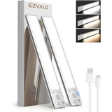 EZVALO Schrankbeleuchtung LED 25CM, 80 LED Schrankleuchte Kabellos mit Bewegungsmelder, 1900mAh Aufladbar 3 Farbmodi Dimmbar Schranklicht, Unterbauleuchte Küche für Schrank, Küche, Silber (2 Stück)