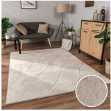Paco Home Teppich Wohnzimmer Schlafzimmer Kurzflor Boho Skandi Raute 3d Grau Anthrazit, 120x160 cm, Creme 2