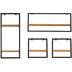 holz4home® 4-tlg. Wandregale in schwarz gerahmt   ohne Baumkante   Natur