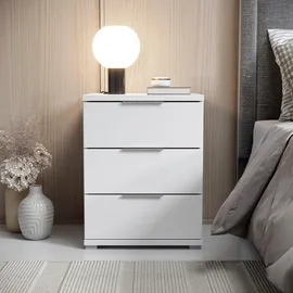 SchlafKONTOR Nachttisch weiß Kunststoff, 3 Schubladen, 46x61x42 cm x 42 cm Nachtkästchen - UNIVERSAL