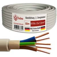 M&G Techno 50m NYM-J 5x1,5 mmІ Mantelleitung Feuchtraumkabel Elektrokabel Kupfer Made in Germany, 10629