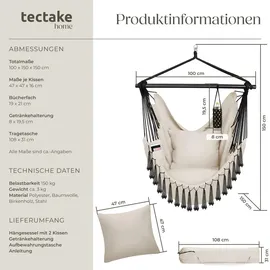 Tectake Hängesessel, Malika, Boho-Style, Belastbarkeit 150kg