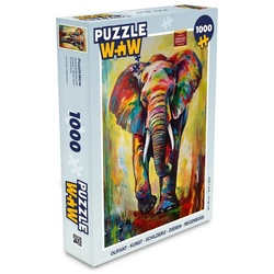 MuchoWow Puzzle Elefant – Kunst – Malerei – Tiere – Regenbogen, 1000 Puzzleteile, Foto-Puzzle, Bilderrätsel, Puzzlespiele, Klassisch bunt