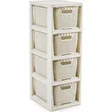 Branq Rattan Kommode - 4 Körbe antik-weiß - Beige