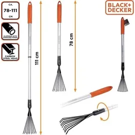 Black & Decker Black+Decker Teleskopische Gartenharke - 78-111 cm - Aluminiumstiel und Karbonstahlkopf - Rostfrei