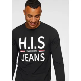 H.I.S. Langarmshirt H.I.S, Herren, Gr. 3XL (64/66), schwarz, Single Jersey, Obermaterial: 100% Baumwolle, bedruckt, Basic schmal, Rundhals, gerader Abschluss, Shirts Langarmshirt, Langarm, schmaler Basic-Schnitt, bedrucktes Design