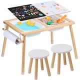 Vevor Kindersitzgruppe mit Tisch und 2 Hockern 90 x 60 cm Kiefer khaki