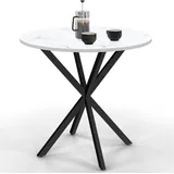 Table à manger ronde ALIX 2-4 personnes pied araignée bois effet marbre blanc ALASKA et noir 80 cm
