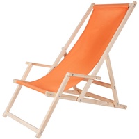 Strandstuhl mit Armlehne Holz Campingliege Orange Balkonliege Faltliege 🌞