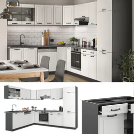 Vicco Winkelküche R-Line L-Form 287 cm Weiß Landhaus/Anthrazit