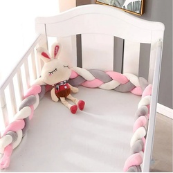 Bettumrandung VIVILINEN, Babybett Kantenschutz Kopfschutz Dekoration für Krippe Kinderbett grau|rosa|weiß