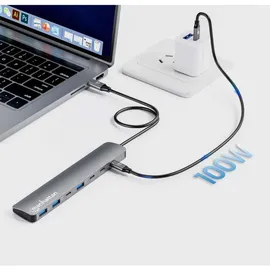 Manhattan 181167 USB-Hub 4+3 Port USB-C®, USB-A USB 3.2 Gen2 10 GBit/s mit USB-C® Stecker, mit Aluminiumgehäuse Space Grau 7-Port