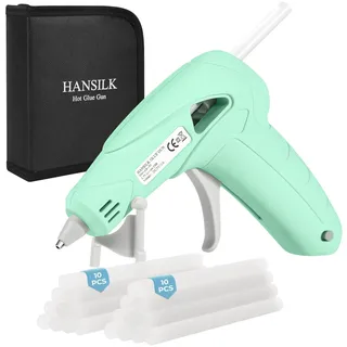 HANSILK Akku Heißklebepistole Mini Heißklebepistole USB Wiederaufladbar 2200mAh 90 Minuten Arbeitszeit 20 Klebesticks (7x100mm) für Handarbeit DIY/Basteln/Verpackung/Reparaturen Grün