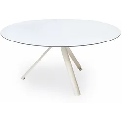 Trio Garten Beistelltisch wetterfest Perlbeige HPL Weiß ∅100 cm