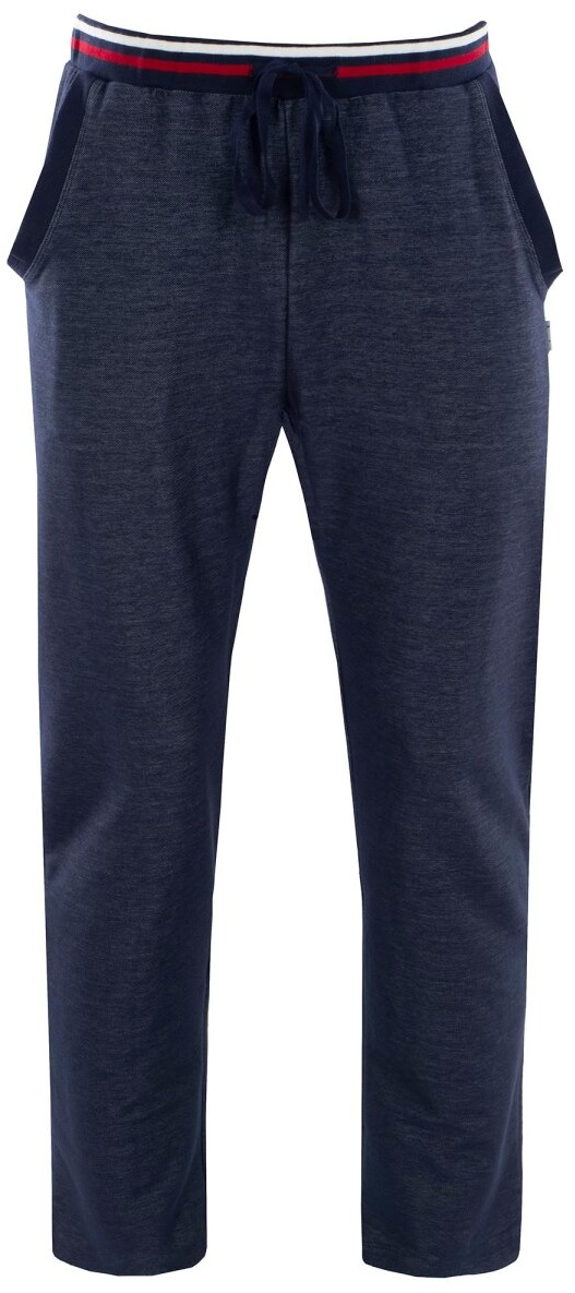 hajo Herren Stoffhose - Stretch, lang, Homewear, Kontrastbund, Baumwolle merzerisiert Blau 3XL