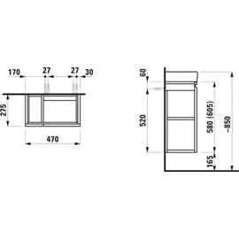 Laufen Pro S Waschtischunterschrank, zu Waschtisch H815954, Seitenablage links, 480x275x580mm, H4830020954231