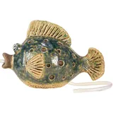 Keramik Fisch Wasserspeier Blau Braun Garten Deko 20x11x13,5cm