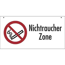 Verbotsschild, Kombischild, Nichtraucher Zone, 200 x 400 mm, Aluminium glatt - praxisbewährt - 400x200x2 mm Aluminium 2 mm