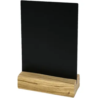 HMF 46450 Acryl Tischaufsteller Kreidetafel mit Holzfuß | T-Aufsteller | DIN A6 | Schwarz