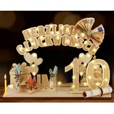 Giftota Original 10 Geburtstag Geldgeschenke Holz mit LED Lichterkette Deko 10 Geburtstag Mädchen Junge Geburtstagsgeschenk für 10 Jahre Mädchen Junge