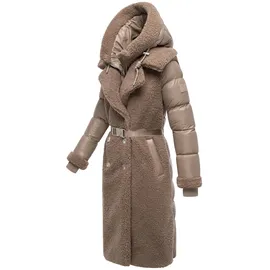 Navahoo Damen Langer Materialmix-Wintermantel warmer Plüschmantel aus angesagtem Materialmix und herausnehmbarem Einsatz mit Kapuze Kuscheltraum 14 Taupe Grey Gr. XL (42), beige Obermaterial 1: 100% Polyester. Obermaterial 2: 100% Nylon.